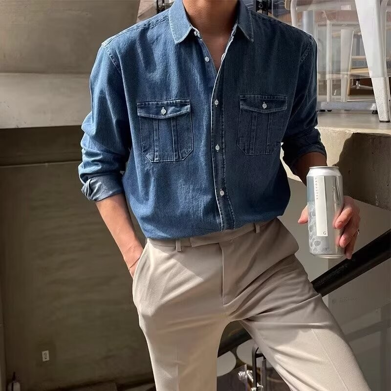 EERSHENSHI เสื้อแจ็คเก็ตยีนส์ผู้ชายเสื้อโค้ทน้ําหนักเบาผู้ใหญ่อเนกประสงค์หลวม
