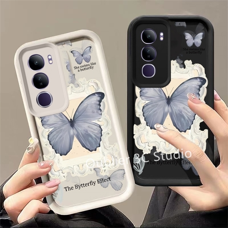 ปลอก VIVO Y19s Y200 5G เคสโทรศัพท์ดีไซน์ใหม่การ์ตูนศิลปะเลนส์ผีเสื้อป้องกันซิลิโคนกันกระแทกปกอ่อน 2024