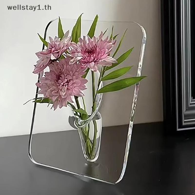 [wellstay1] อะคริลิคกรอบรูปแจกันศิลปะสมัยใหม่ดอกไม้แจกันดอกไม้เดสก์ท็อปที่วางพืชสําหรับโฮมออฟฟิศของขวัญงานแต่งงานตาราง Centerp Decor [TH]