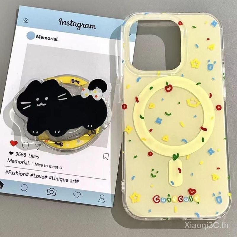 เคสโทรศัพท์สำหรับ iPhone 7 8 x XS XR xsmax 11 12 13 14 15 Pro Max PLUS การ์ตูนน่ารักโบว์แมวตัวยึดแม่เหล็กเคสนิ่มกันกระแทกเคสป้องกันเคสแม่เหล็ก3dev