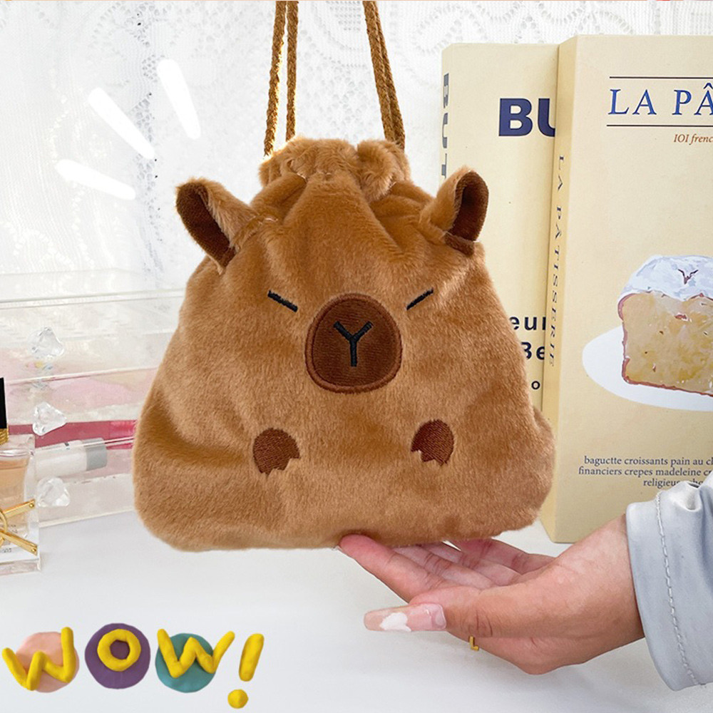 Capybara Plush กระเป ๋ านักเรียนดินสอกระเป ๋ าเครื ่ องเขียนน ่ ารักหูฟัง Capybara น ่ ารักกระเป ๋ าถือสําหรับ