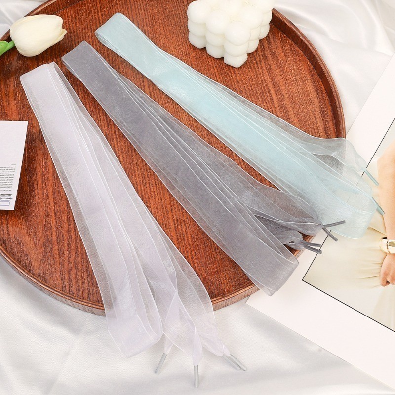 120 ซม. กว้างโปร่งใสชีฟองเส้นด้ายเชือกผูกรองเท้าผ้าไหมแบนโบว์ใหญ่กว้าง Laces แนวโน้มรองเท้าลําลองสีขาว Laces