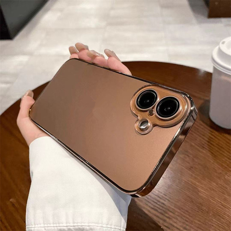 หรูหรา Desert Gold เคสโทรศัพท์สําหรับ iPhone 16 Pro Max AG Matte Glass เลนส์กล้องฟิล์มปลอกโลโก้สําหรับ iPhone 11 12 13 14 15 Pro Max Hard PC กันกระแทกสําหรับ iPhone 14 15 16