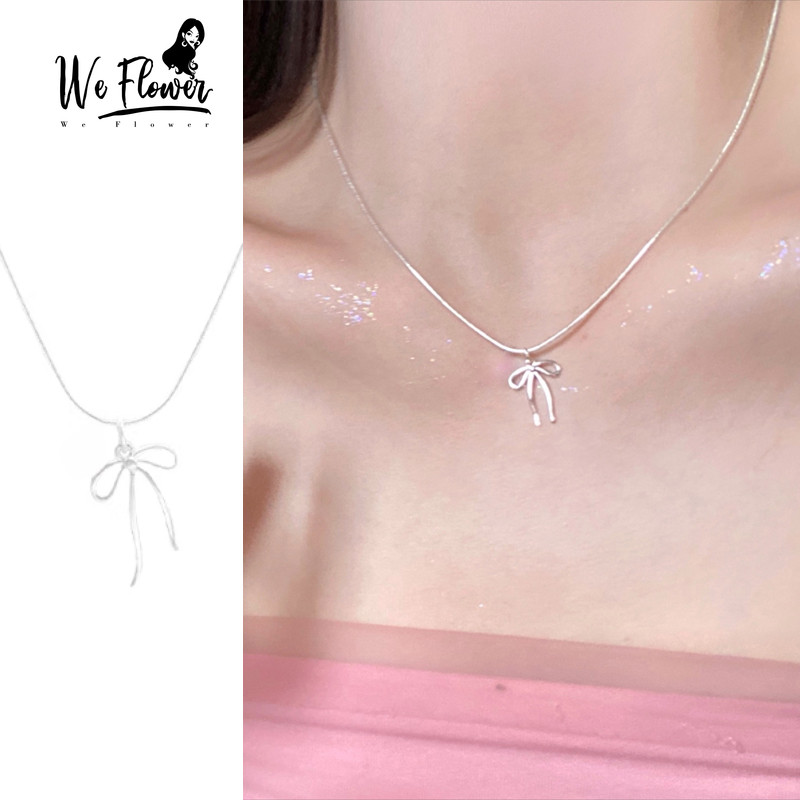 เราดอกไม้ ความเรียบง่าย ส925 เงินริบบิ้นโบว์จี้สร้อยคอสําหรับผู้หญิงสาวแฟชั่นกุทัณฑ์เค้นคอคอโซ่เครื่องประดับ