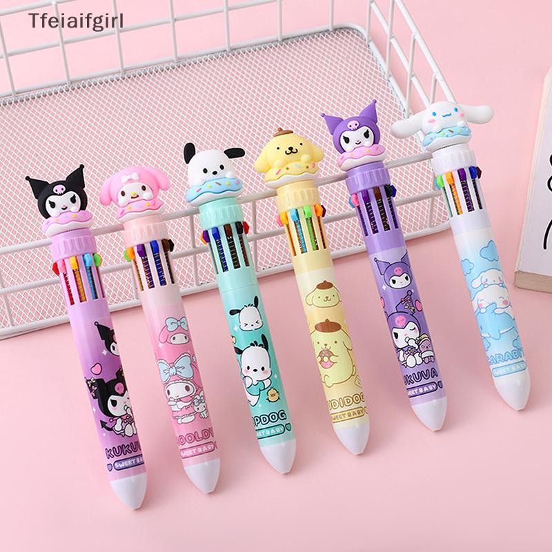 Tfl Sanrio กดสิบสีปากกาลูกลื่นการ์ตูน Kawaii Kuromi นักเรียนหลายสีปากกาเจล Melody Sanrio เครื่องเขียนเขียนปากกาน่ารัก GZ