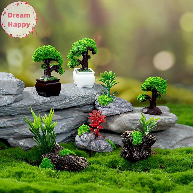 Dreamhappy บ้านตุ๊กตามินิจําลองพืชสีเขียวรุ่น DIY บ้านตุ๊กตาบ้านสวนฉากกลางแจ้งตกแต่ง TH