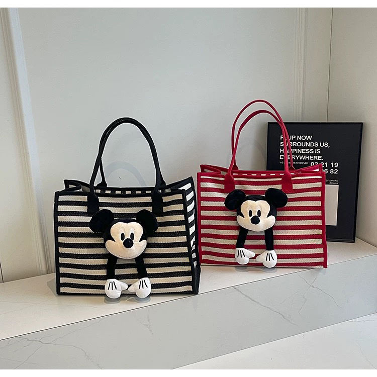 Howwo ความจุขนาดใหญ่ลาย Tote สุภาพสตรีหนึ่งไหล่ 2 สไตล์ใหม่แฟชั่นน่ารักการ์ตูน Mickey Commuter กระเป๋าผ้าใบ