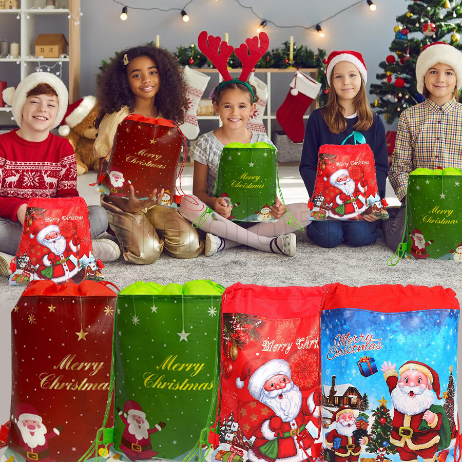 กระเป๋าของขวัญคริสต์มาสคริสต์มาส Drawstring ถุงของขวัญวันหยุด Santa Drawstring กระเป๋าสําหรับวันหยุดคริสต์มาสนําเสนอ Party Favor ห่ออุปกรณ์ตกแต่ง