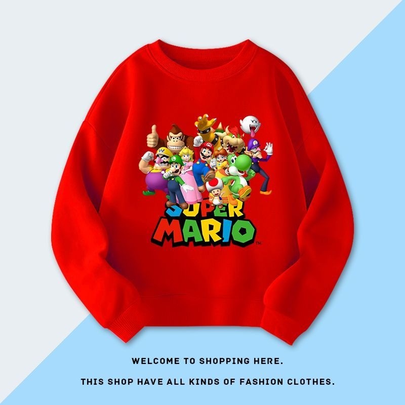 Super Mario Bros Mario Kids Sweatshirt ชุดฤดูใบไม้ร่วงและฤดูหนาวมีสไตล์สําหรับเด็กชายและเด็กหญิง