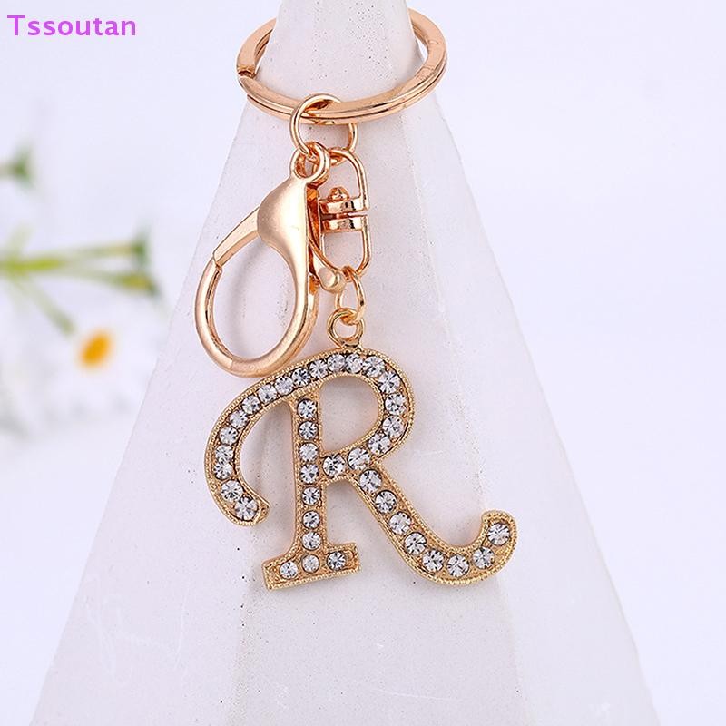 [TSST] ผู้หญิงคริสตัลตัวอักษรจี้พร้อมแหวนกุญแจสีทอง AZ 26 ตัวอักษรพวงกุญแจสําหรับผู้หญิงกระเป๋าถือ Ch อุปกรณ์เสริม TAN