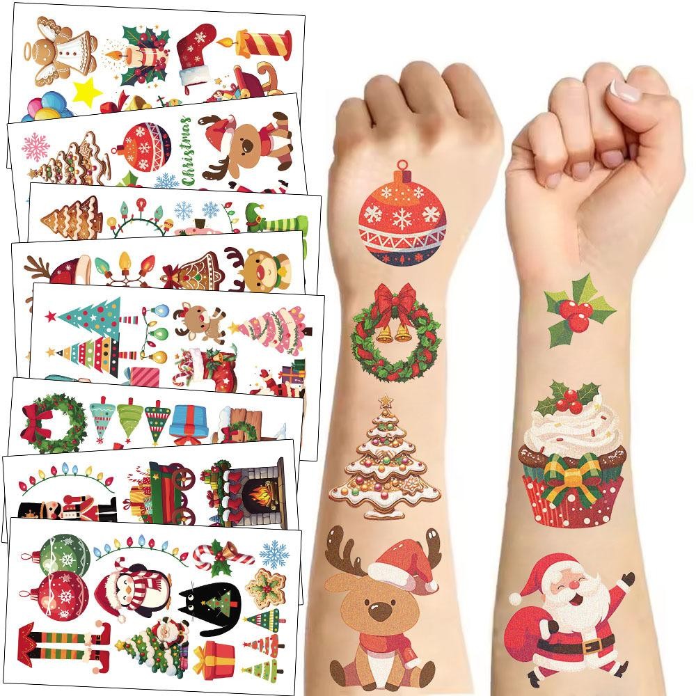 10 แผ่นคริสต์มาส Tattoo สติกเกอร์ชั่วคราวปลอม Tattoo แขนมือ Body Waterdichte Tatouages Pour ของเล่นเด็กของขวัญ