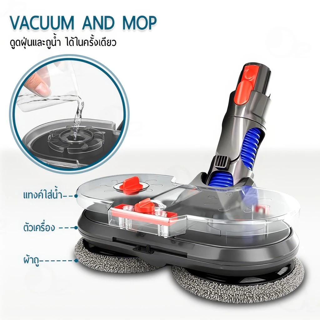 9Gadet หัวม็อบดูดฝุ่น 2in1 ถูพื้น Dyson V12 Detect Slim / V10 Slim + ผ้าถู 4 ชิ้น thumbnail 4