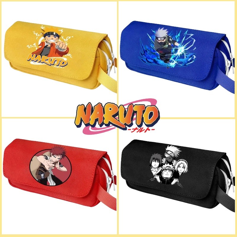 กล่องดินสอ นารูโตะ ความจุขนาดใหญ่ผ้าใบกระเป๋าเครื่องเขียนสองชั้นซิปกล่องปากกาการ์ตูนของขวัญ