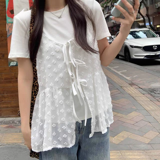 เสื้อสายเดี่ยว ลูกไม้สีขาว สวมใส่สายฝอหวาน
