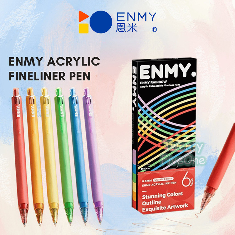 ENMY Rainbow Series อะคริลิค Retractable Fineliner ปากกา 6 ชิ้น/เซ็ต