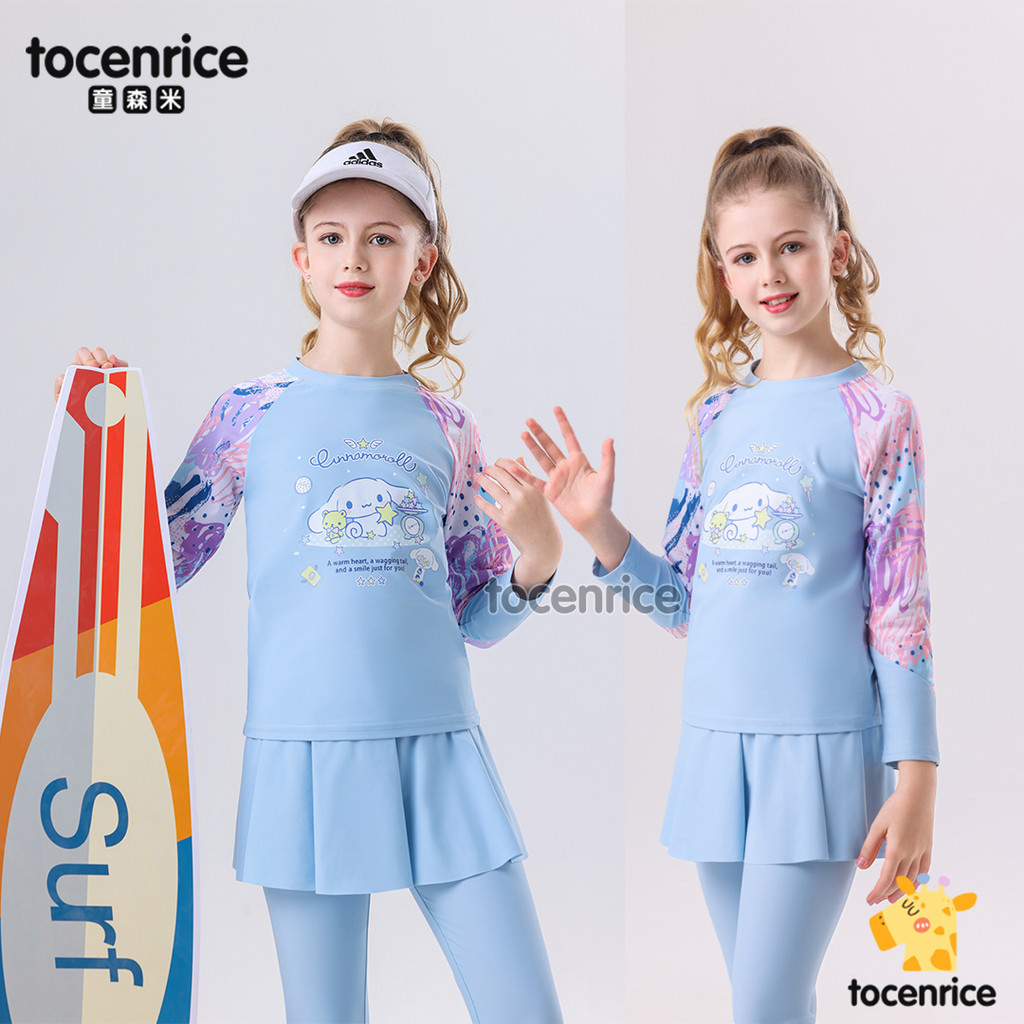 ชุดว่ายน้ำ Kuromi สำหรับเด็กหญิง แบบแขนยาวและขายาย พร้อมหมวกว่ายน้ำสีม่วง - รูปที่ 3