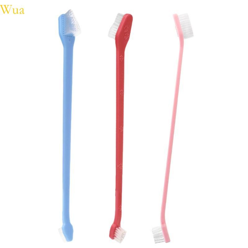 Wua Long Handle แปรงสีฟันสัตว์เลี้ยง Doul-end แปรงสีฟันสุนัขสัตว์เลี้ยงเครื่องมือทําความสะอาดอุปกรณ์ดูแลทันตกรรมสําหรับสุนัขสําหรับแมว