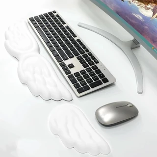 PIXELHIVEGA แผ่นรองเมาส์ตามหลักสรีรศาสตร์, ที่วางข้อมือ Wing Design Mouse แผ่นพยุงข้อมือ, ทนทานช้า Rebound Soft PU ฐานกันลื่นคีย์บอร์ดรองมือ