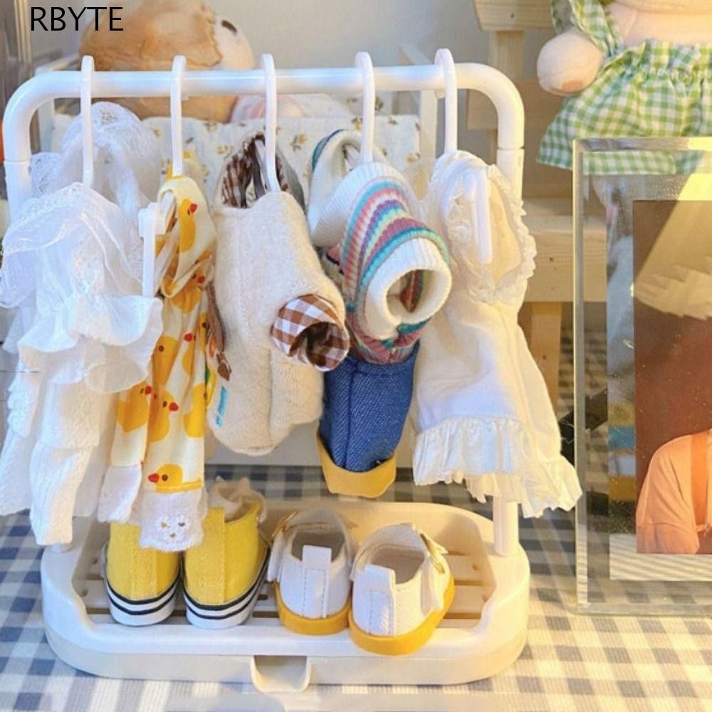 Rbyte ไม้แขวนเสื้อตุ๊กตา, Mini Multi-Functional ตุ๊กตาชั้นเก็บเสื้อผ้า,ตู้เสื้อผ้าตกแต่งพลาสติกทนทาน 4/6.5 ซม.ตุ๊กตาเสื้อผ้า Rack Ob11 ตุ๊กตาเสื้อผ้า