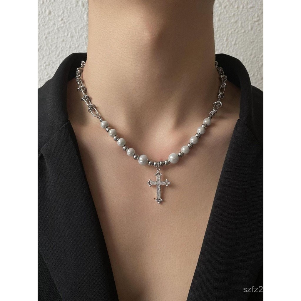 สร้อยคอผู้ชายผู้หญิง Clavicle Chain อินเทรนด์อุปกรณ์สะท้อนแสง Niche Cross คู่หรูหรา High-End Hip-Hop