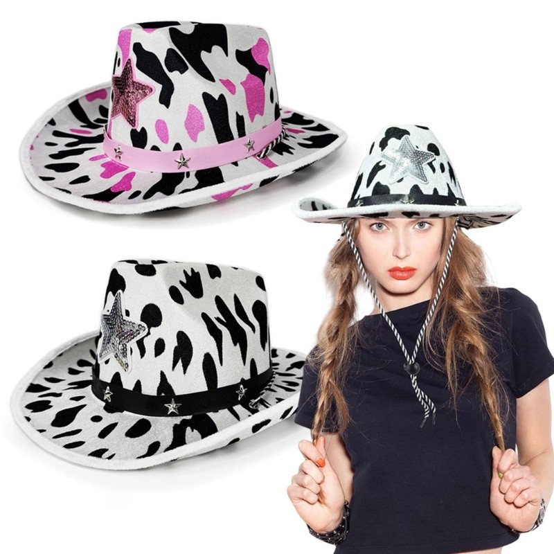 Perfect Fashion Cowgirls Style Hat With Studded Star Detail Cowgirls Pattern ดีไซน์ Unisex