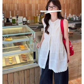 Mimi&didi#ชุดเสื้อกั๊กปกปิด เนคไทฝรั่งเศส เดรสทรงหลวม คอกลม แขนกุด เหมาะสำหรับฤดูใบไม้ผลิ หวานและเผ็ดสำหรับผู้หญิง#99109