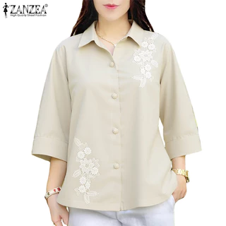 ZANZEA เสื้อวันหยุดแขนหลวมแบบลูกไม้ สไตล์เกาหลีสำหรับผู้หญิง