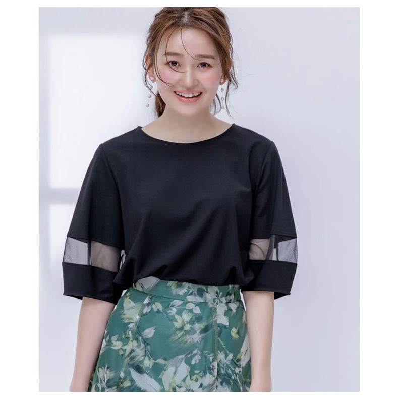 เสื้อยืดแขนสั้น Anysis Patchwork Gauze แบบคอกลม สไตล์ใหม่สำหรับฤดูใบไม้ผลิและฤดูร้อน ระบายอากาศได้ดี