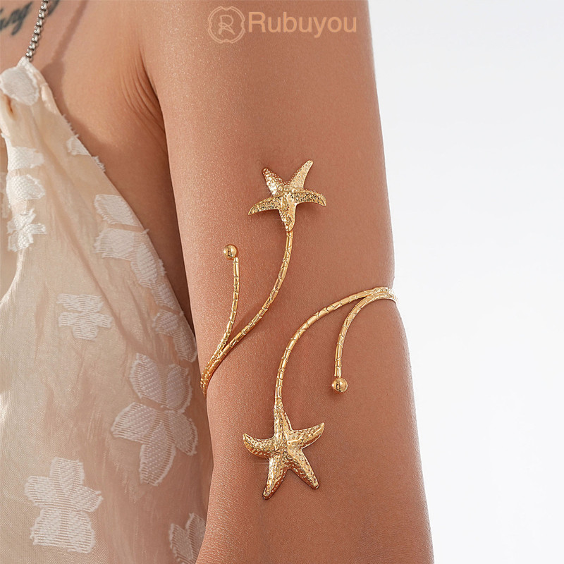 Rubuyou กำไลข้อมือแบบเปิด  ลายปลาดาว  กำไลข้อมือผู้หญิง  อารมณ์  กำไลข้อมือ  กำไลข้อมือ  เกินจริง  แฟชั่น  เปิด-COD