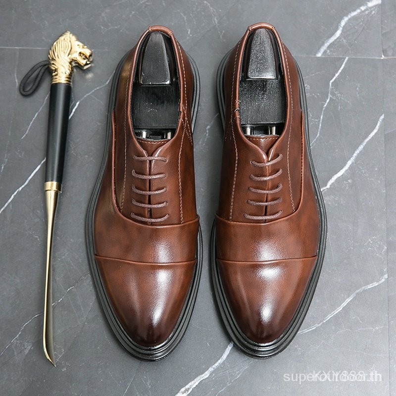 Leather shoes, Oxford fabric, lace-up style, pointed toe, formal, black, brown, Korean style, busine