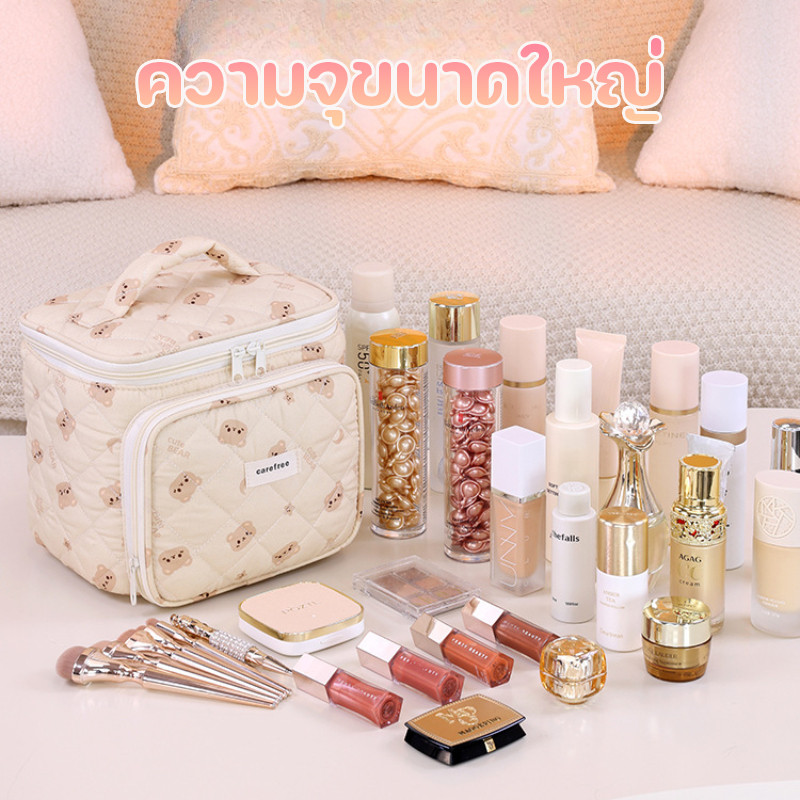 COD กระเป๋าเครื่องสำอางอเนกประสงค์ ความจุขนาดใหญ่ กระเป๋าเครื่องสำอางแบบพกพา แบ่งพาร์ติชัน น่ารัก ราคา ถูกที่สุด ดีลบีเคเค แกลเลอรีภาพที่ 4