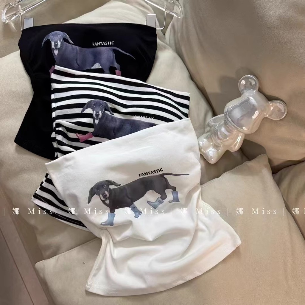 LiNa เบาะ Retro Casual Puppy ลายอเมริกันสำหรับผู้หญิง ทรงกระชับ สไตล์สลิมฟิต เหมาะกับฤดูใบไม้ผลิและฤดูร้อน