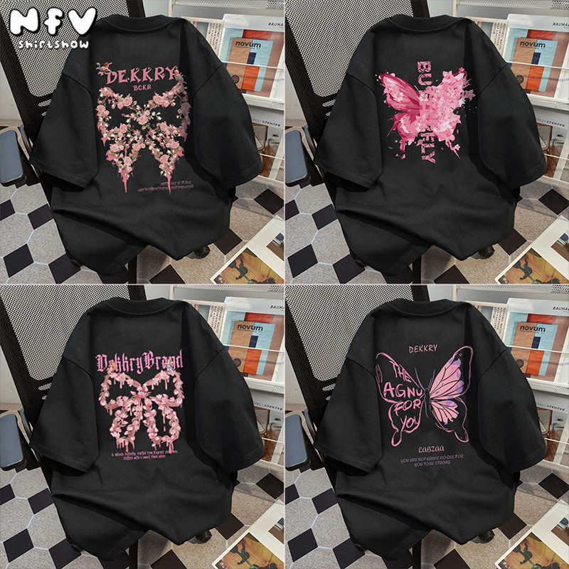 NFV เสื้อยืดแขนสั้นลายแฟชั่น🎀 ทรงหลวม ลายโบว์น่ารัก ระบายอากาศ ใส่สบาย ฤดูร้อน ผ้าฝ้าย YG0