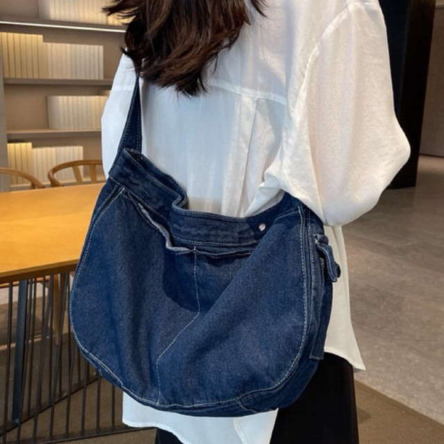 Little Maple - Jeanie Korean Jeans Sling Bag / Aesthetic Korean Jeans Bag / College Bag