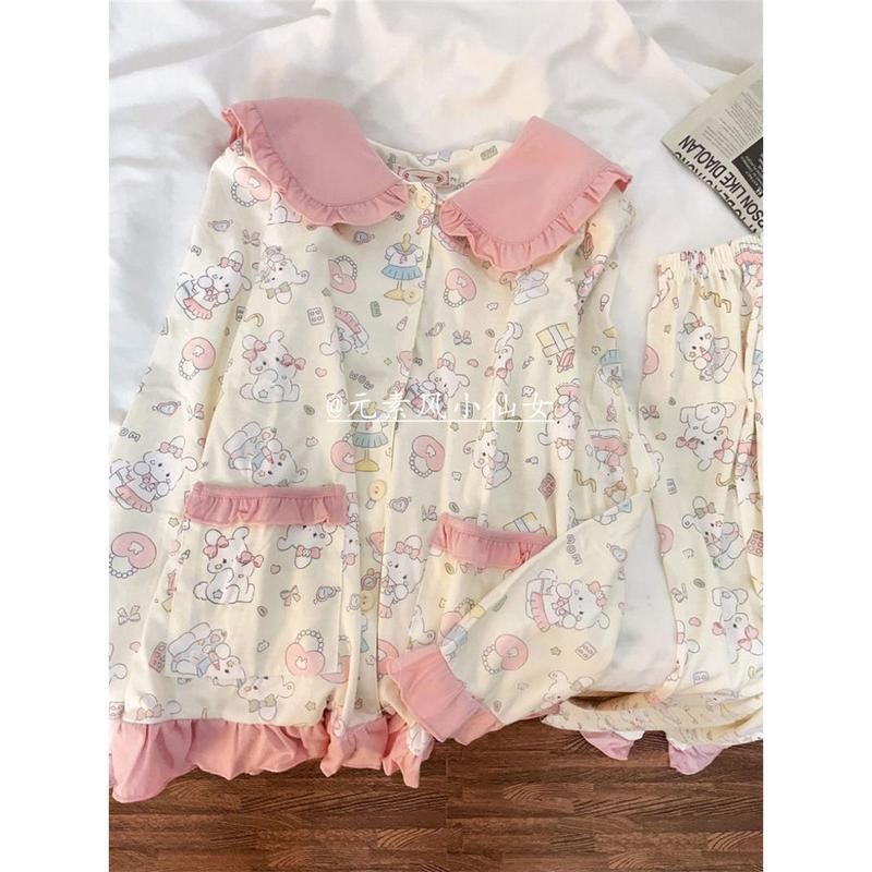 ชุดนอนกระต่าย ดีไซน์น่ารัก สำหรับผู้หญิง ฤดูใบไม้ผลิและฤดูใบไม้ร่วง มาใหม่ กางเกงขายาว สไตล์ญี่ปุ่น เหมาะสำหรับนักเรียน ชุดใส่อยู่บ้าน สามารถสวมใส่ได้นอกบ้าน สไตล์อิน - รูปที่ 3