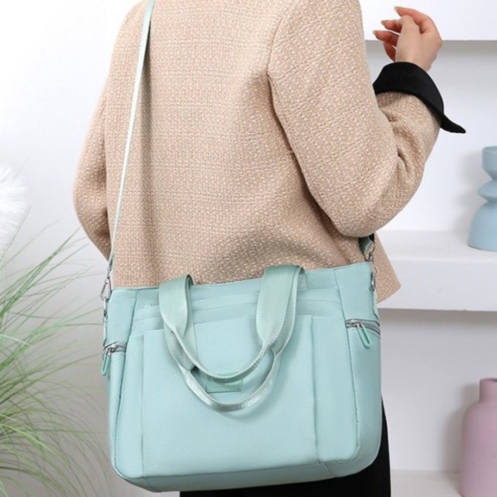 SANAVALA กระเป๋าโท้ต Oxford สำหรับเดินทางและช้อปปิ้ง ทรงสี่เหลี่ยม ความจุมาก สไตล์เกาหลี กระเป๋าสะพายอเนกประสงค์สำหรับผู้หญิง - รูปที่ 2