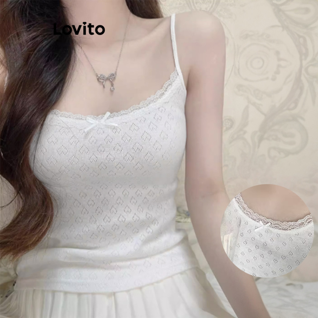 Lovito เสื้อสายเดี่ยว สีพื้น แต่งโบว์สุดคิ้วท์  สำหรับผู้หญิง  L118ED504 ราคา ถูกที่สุด ดีลบีเคเค แกลเลอรีภาพที่ 5