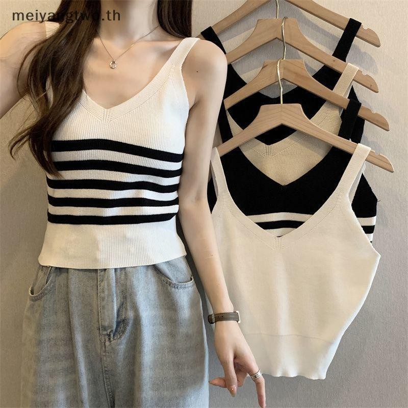 เสื้อยืดแขนกุดสีดำสีขาวสำหรับผู้หญิง ทรงคอลำลอง เหมาะสำหรับพักผ่อนหรือใส่วันธรรมดา - รูปที่ 2