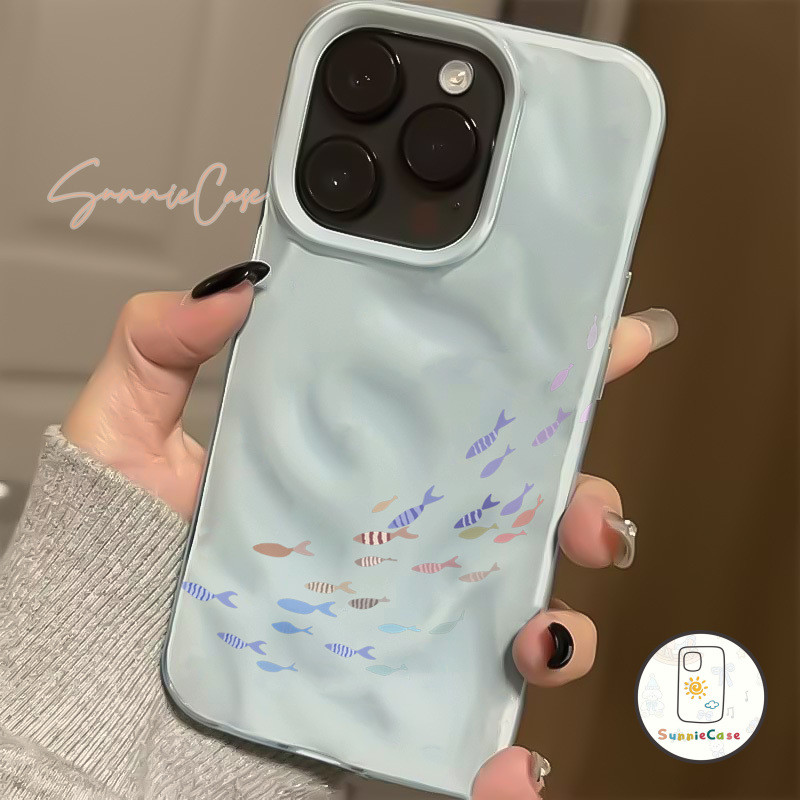 ปลา เคสไอโฟน 16 สำหรับ IPhone 13 11 16 15 12 14 Pro Max XS X XR Max 7 11 16 8 Plus แฟชั่น เปลือกอ่อนจีบ เปลือกอ่อน - รูปที่ 2