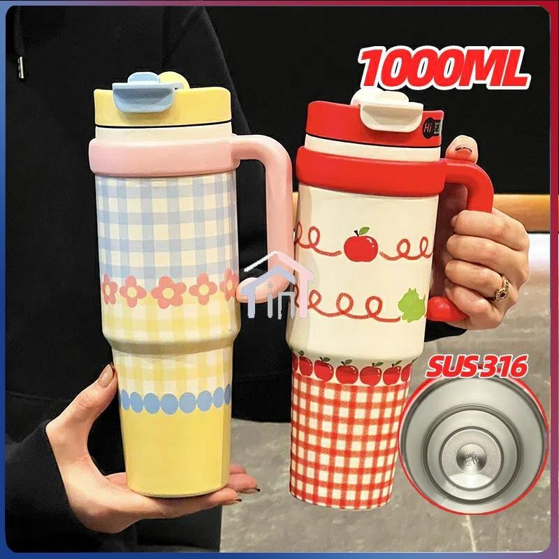 TERMOS SHOB.SHOP Premium Handle Tumbler Thermos 1000ml Stainless SUS 316 / With Straw Tumbler Drinki