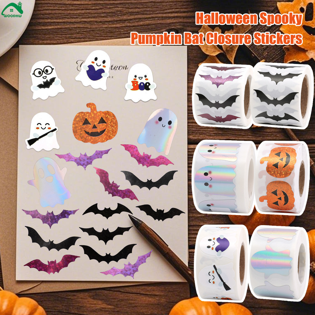 [บ้าน]-ม้วนสติกเกอร์ปาร์ตี้ฮาโลวีน | 500 ชิ้นทนทานการ์ตูน Ghost Bat ตกแต่งสําหรับของขวัญหัตถกรรมสมุดภาพ, 2.5-3 ซม.Self-Adhesive Spooky สติกเกอร์