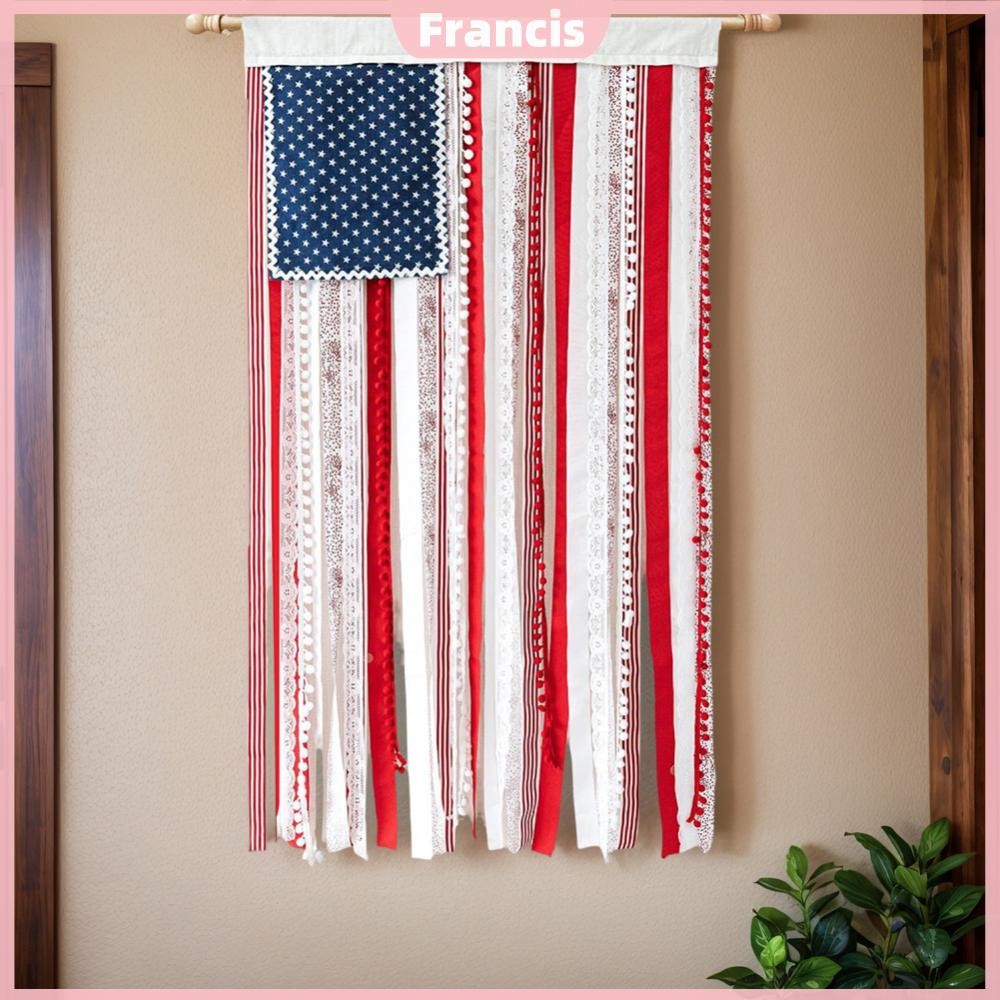 48in X 27in 4th of July ตกแต่งรักชาติ Memorial Day Decor Rag Garland Rustic Flag สําหรับวันประกาศอิส