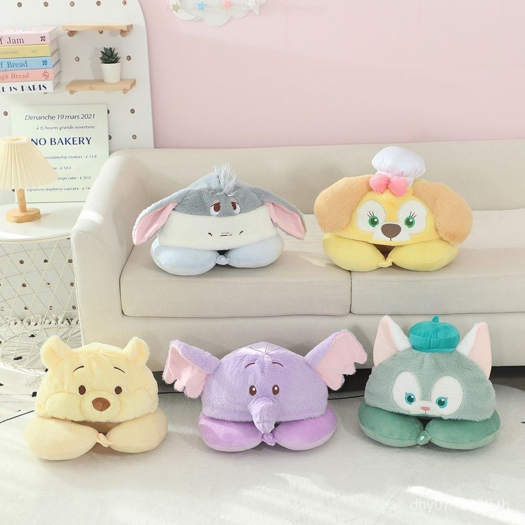 การ์ตูนการ์ตูน ins แบบพกพา Hooded Pooh Lunch Break หมอน U-รูปนอนนอนหมอนคอหมอนหมอนปากมดลูก Nap Hooded