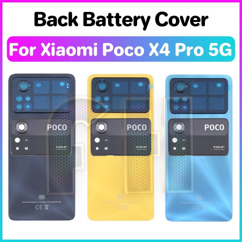 ฝาหลังแบตเตอรี่กระจกสําหรับ xiamoi POCO X4 PRO 5G ด้านหลังแบตเตอรี่ฝาหลังเลนส์กล้องกระจก