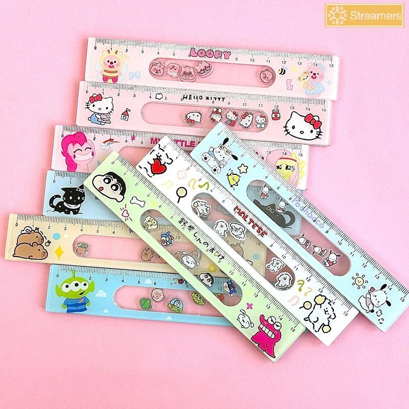 {Streamers} ใหม่ Sanrio Hello Kitty Kuromi Pochacco น่ารักและประณีตการ์ตูน Shaker ไม้บรรทัดสร้างสรรค์อะนิเมะตัวอักษรอะคริลิคไม้บรรทัดใหม่
