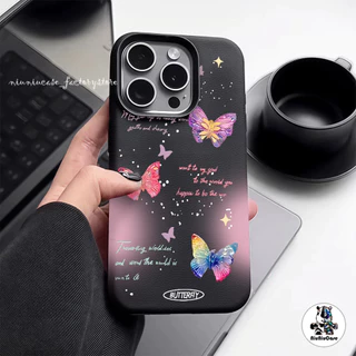 เข้ากันได้สำหรับ เคสไอโฟน13 เคส ผีเสื้อสีชมพู For iphone 16 Pro Max 8 Plus XR 12 11 14 15 Pro Max กันกระแทก แบบด้าน Case