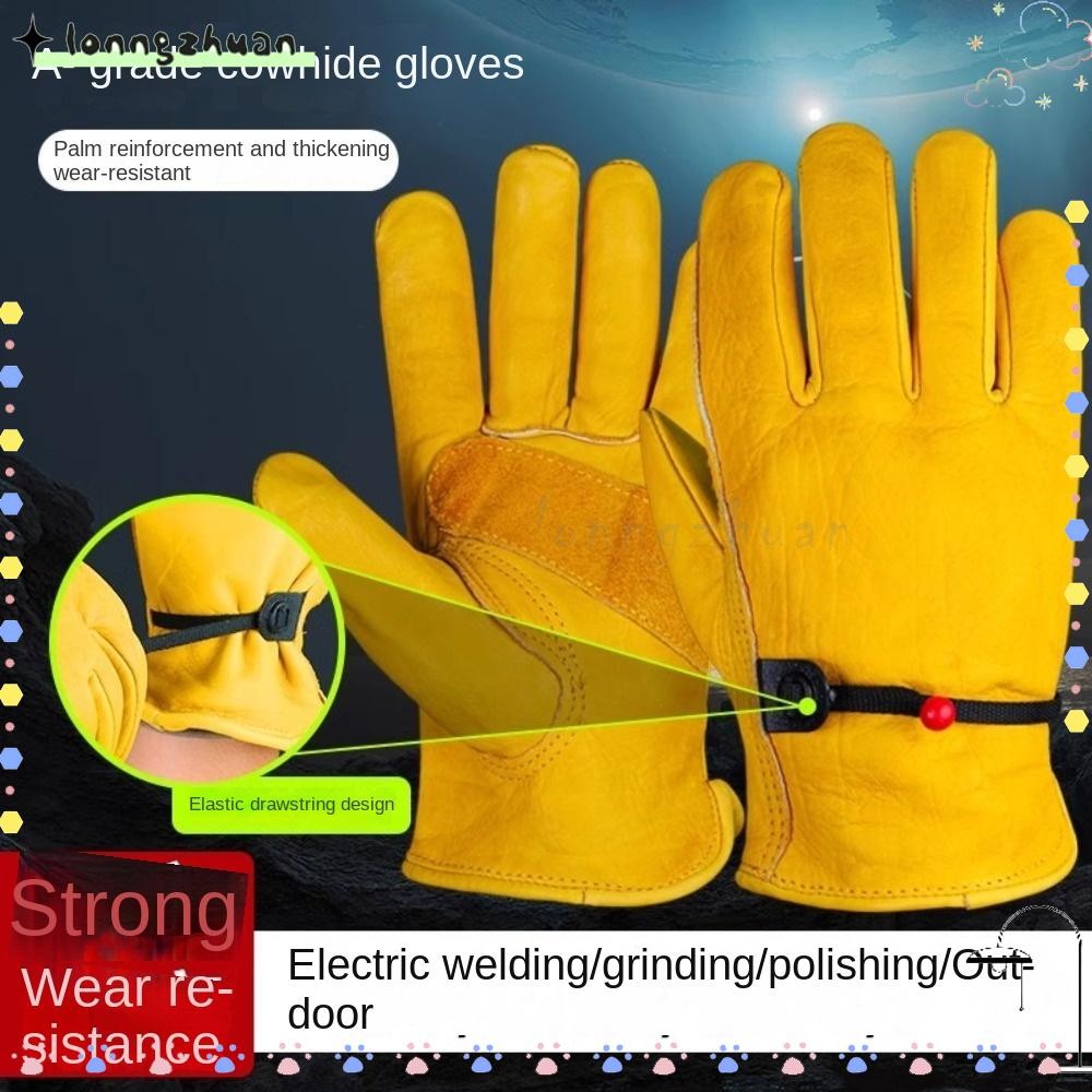 LONNGZHUAN ถุงมือเชื่อม 1 คู่, ถุงมือหนังวัวสีเหลืองทนความร้อน, สําหรับการเชื่อม TIG Soft เครื่องเชื่อมอุปกรณ์ถุงมือทํางาน Workplace