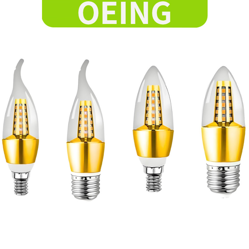 OEING LED เทียนหลอดไฟประหยัดพลังงานความสว่างสูงหลอดไฟ Gold Appearance E14 E27 5W 7W 9W 12W 220V Warm Light 3000K Neutral Light 4000K แสงสีขาว 6000K Tricolor