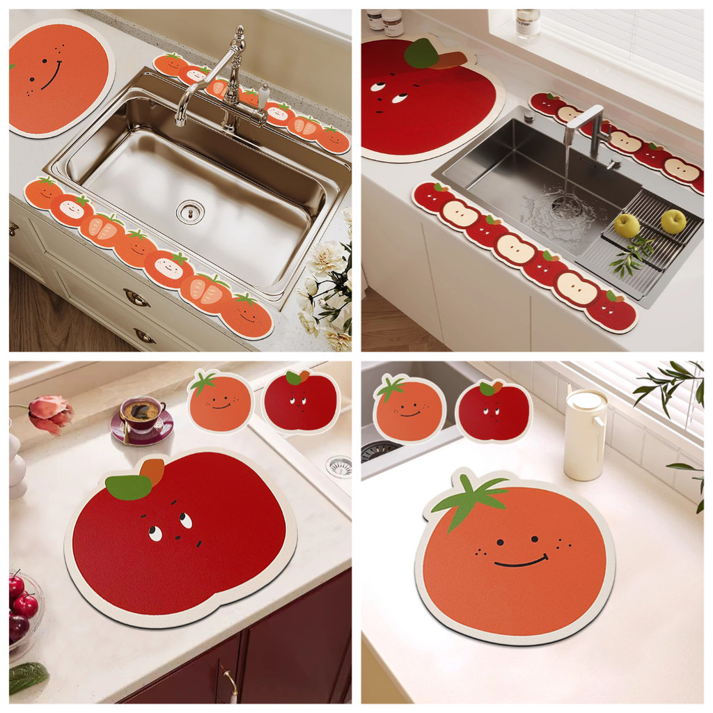 Creative Fruit Shape Drain Mat Water Absorption Counter Pad Anti-slip Coaster ห้องครัวอุปกรณ์ห้องน้ํา