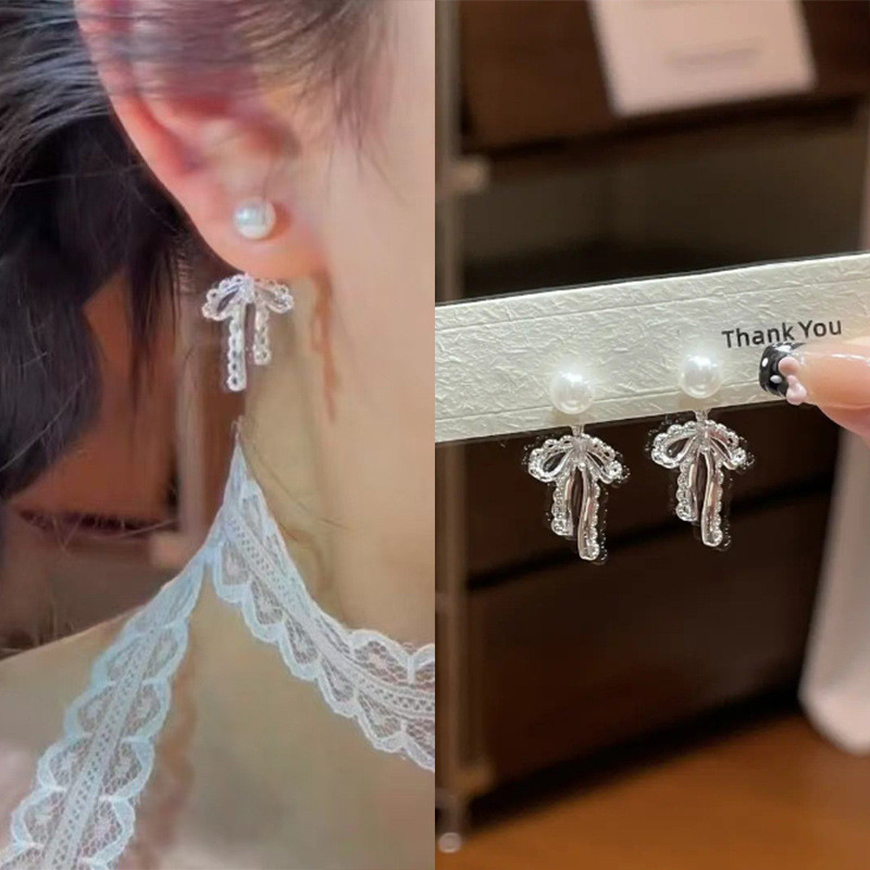 ต่างหูมุกโบว์Wooden-fashionable สำหรับปี2025